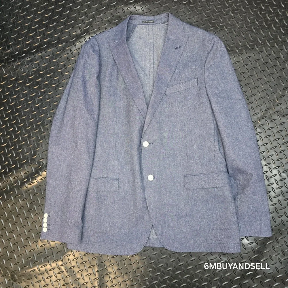 Flynt Mens Wayne Blue Cotton Linen Blend 2 Button Blazer Sport Coat Size 44L‎